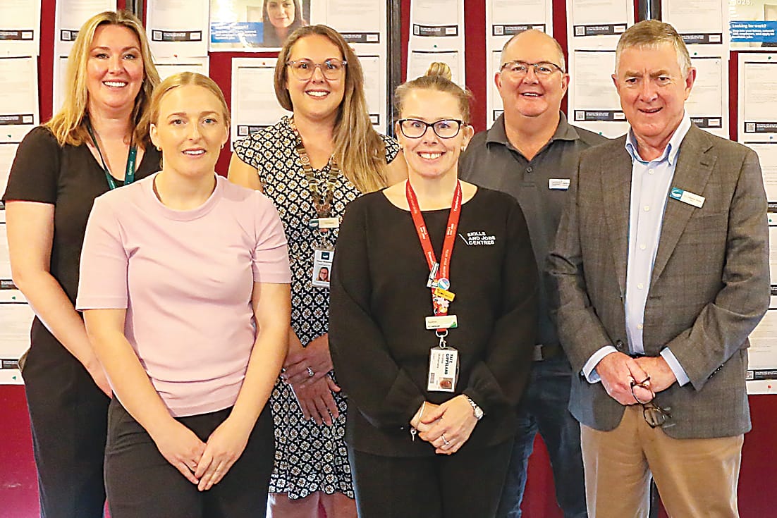 Representing the groups that organised the Baw Baw Employment Expo are (back from left) Krystal Barr, Tamara Weitenthaler, Local Jobs Program employment facilitator Darren Beggs, Cr Danny Goss, (front from left) Caitlyn Guppy and TAFE Gippsland Skills and Job Centre engagement co-ordinator Andrea McNamara.