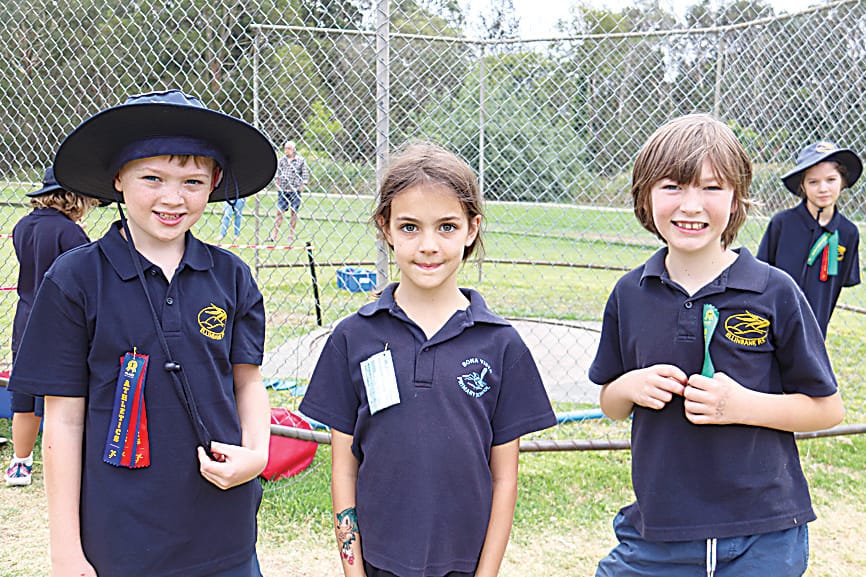 Waiting for their turn are Ellinbank's Ryan Hodgson, Bona Vista's Ivy Moore and Ellinbank's Max Foley.