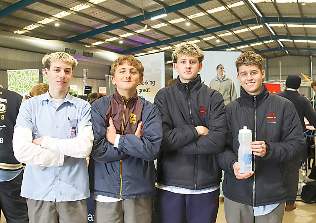 Drouin Secondary College students enjoying the expo (from left) Josh Taranto, Ollie Simpson, Zeal Manuel-Jones and Brodie Honeyman.