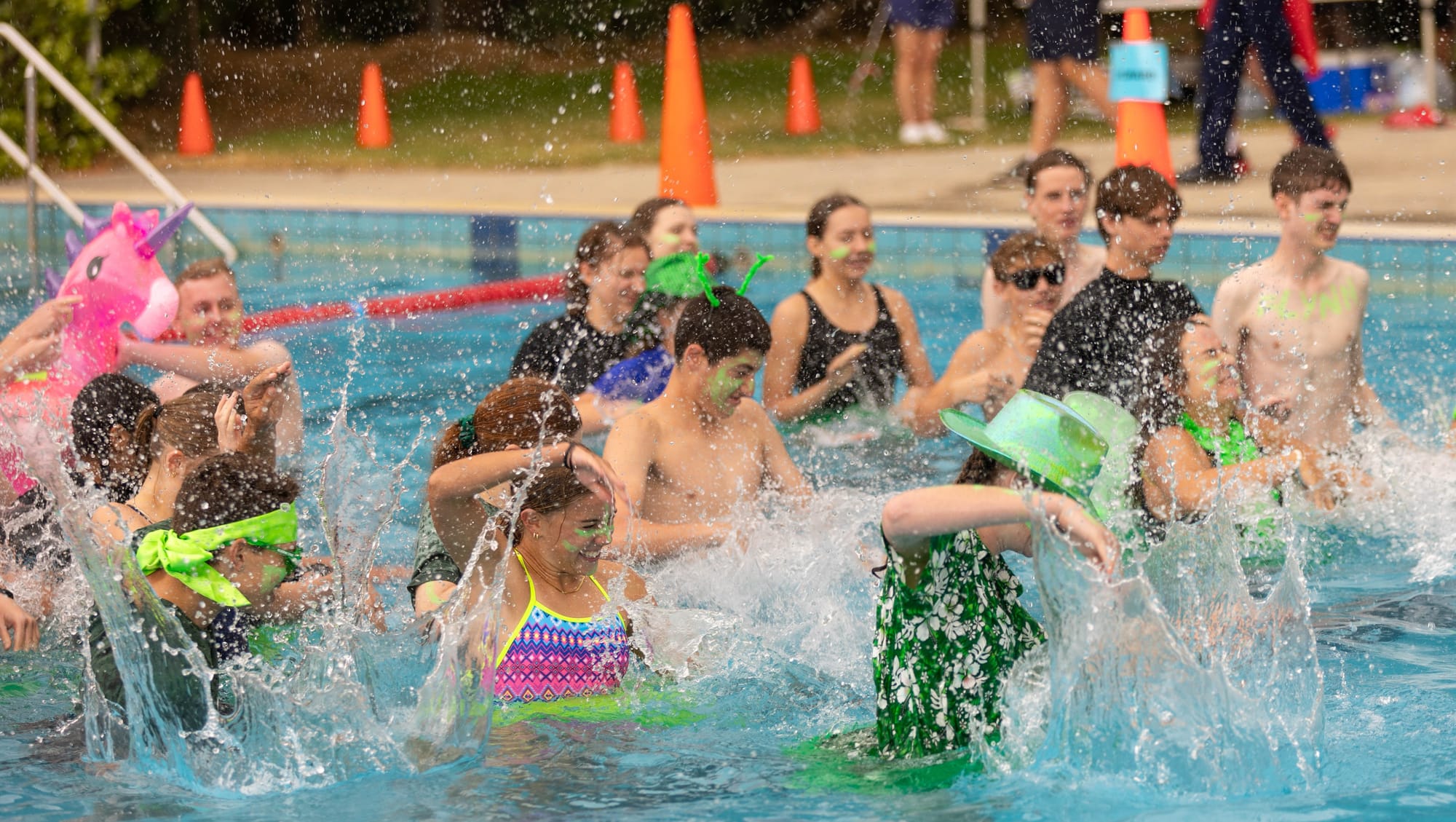 The Flynn house synchronised swimming team caused plenty of splash at the Chairo senior school swimming carnival.