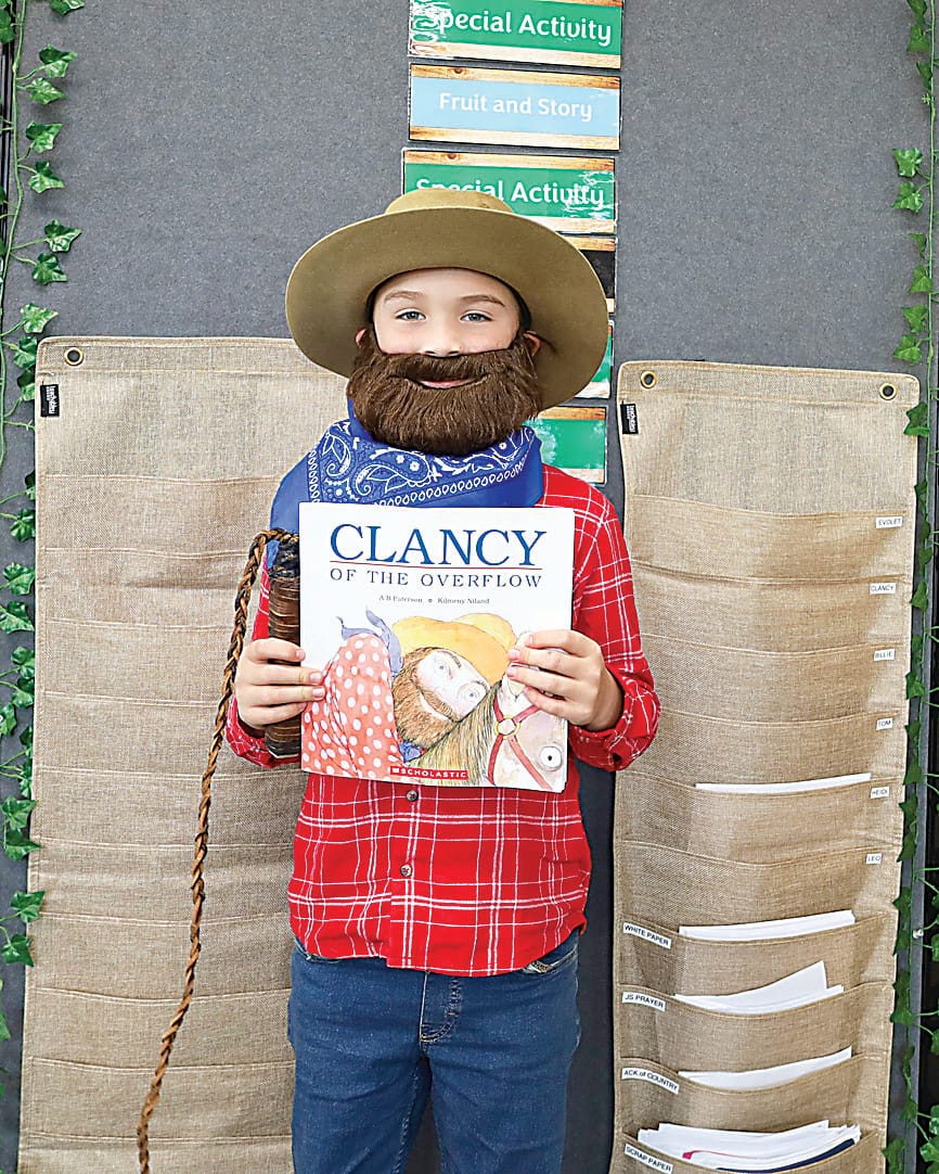 Clancy Hatch dressed as a book character with a similar name at the Drouin campus.