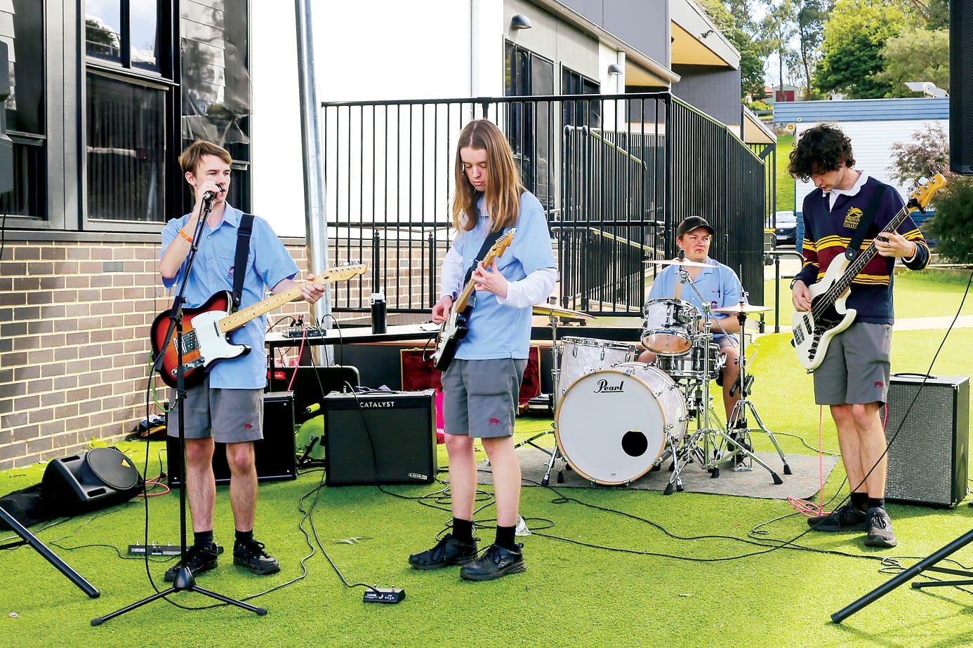 Drouin Secondary College band providing good vibes with good music (from left) Ryan Kruizinga, Riley Powis, Flynn McMaster and Jai Griffiths.