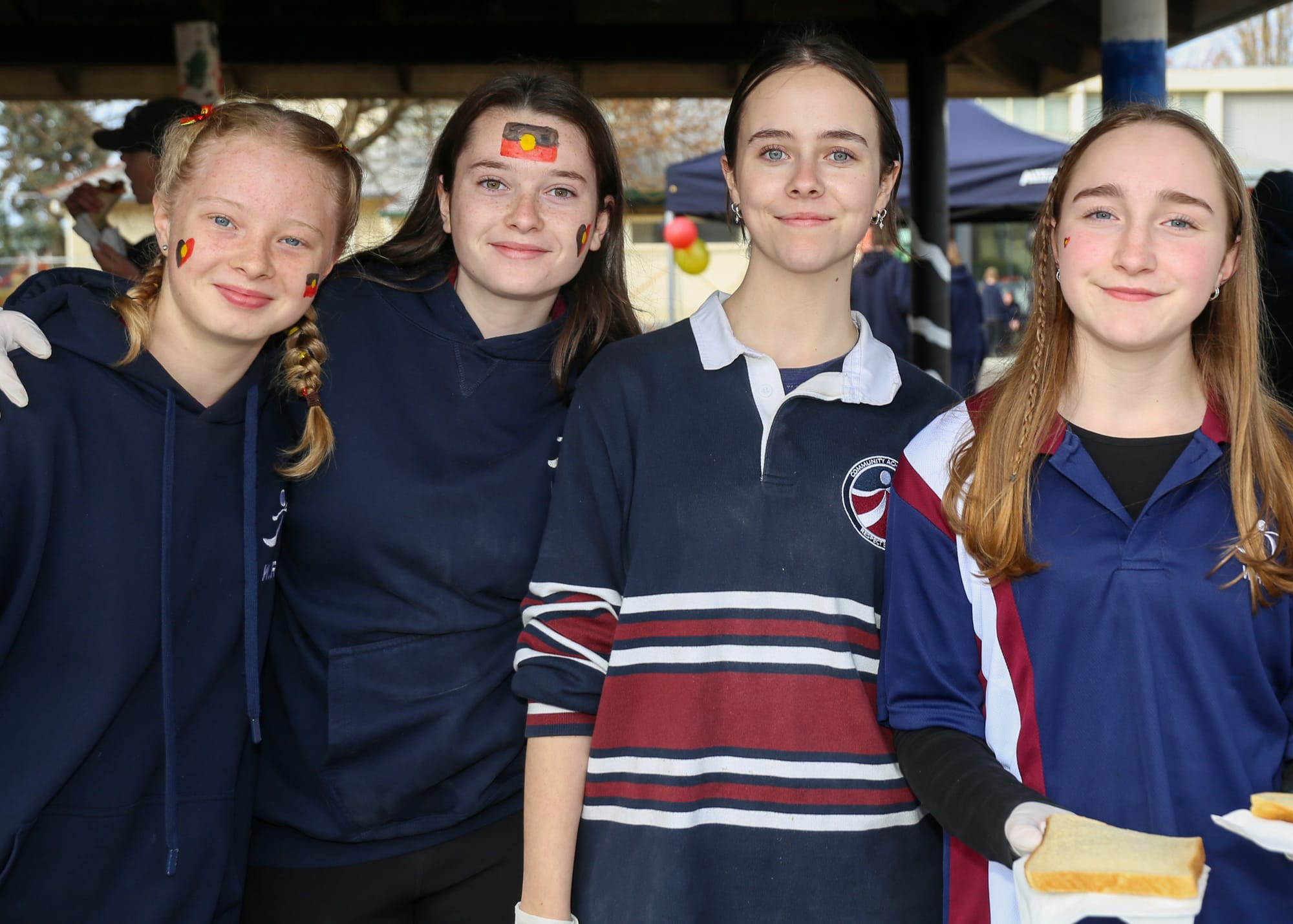 With their faces painted in support of National Reconciliation Week are (from left) Shana-Lee Du Perez, Lucinda Salbury-Challons, Georgia Hickman and Aaliyah Ward Booth.