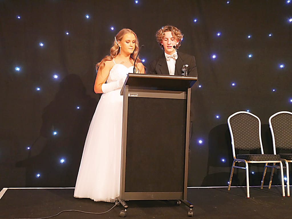 Presenting the student speech are Piper Albert and Waylon Van Der Stoep.