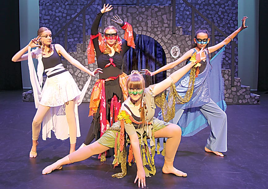 The Snow Chorus, (back) Maya Robinson, Annabella Walsh, Crystal Allsop and (front) Jessica Bruce used creative movement and expression to represent Elsa's powers.