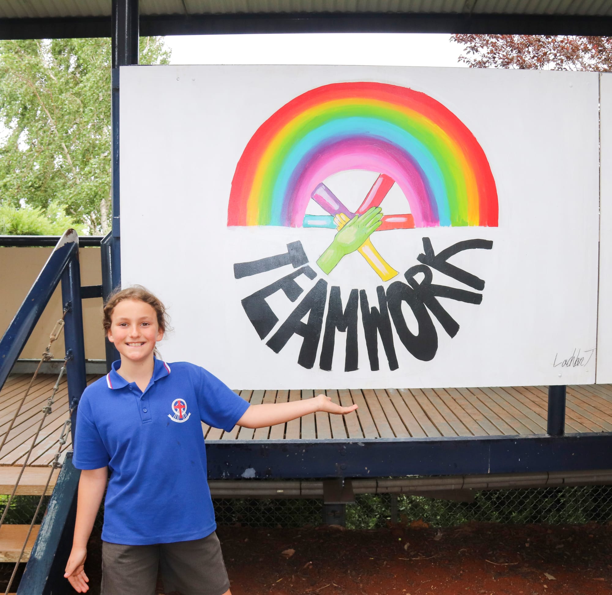 Grade six student Lachlan Trowbridge designed a series of murals showcasing the St Ita's schoolwide values.