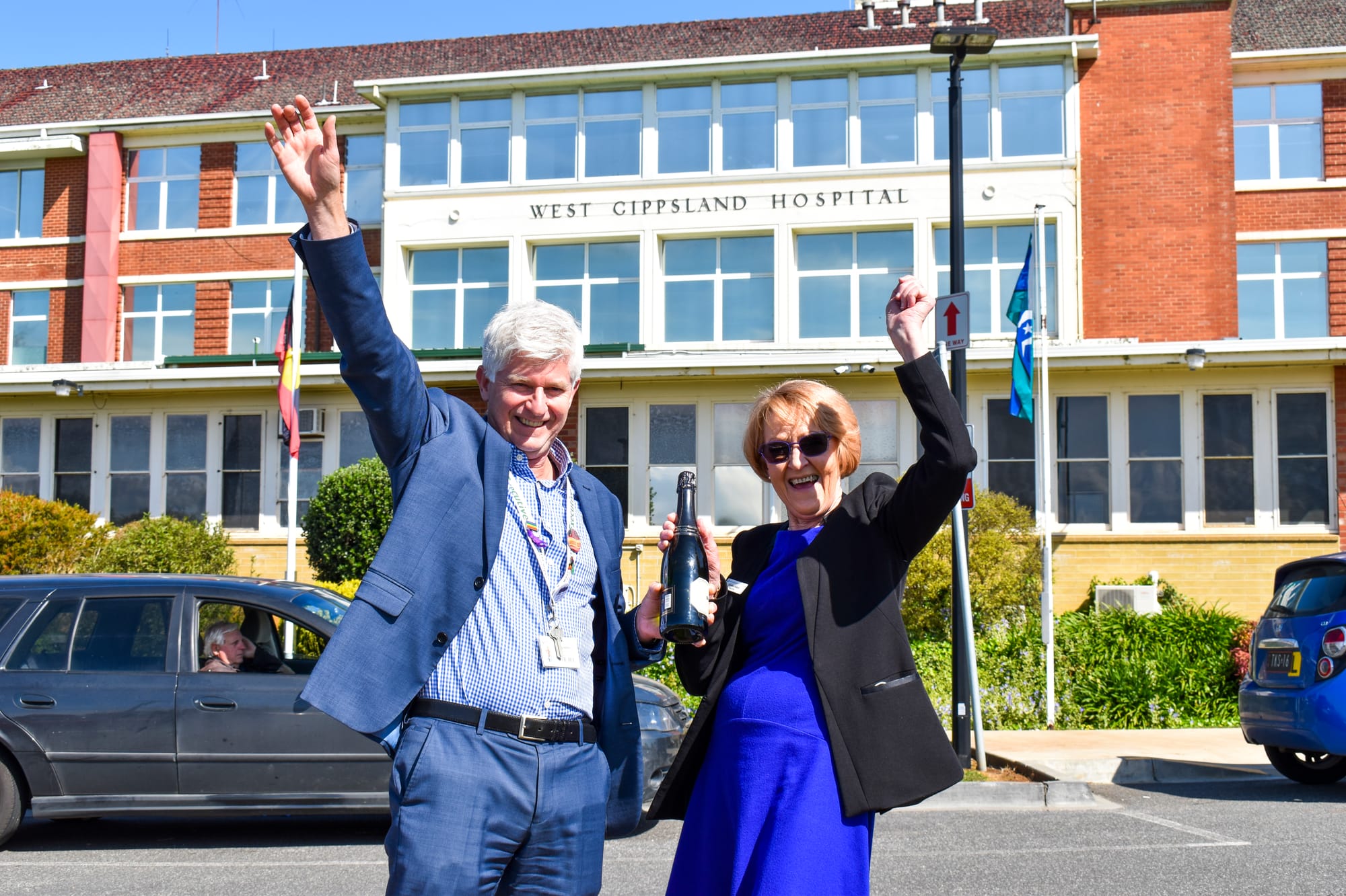 OCTOBER: West Gippsland Healthcare Group chief executive officer Dan Weeks and board chair Christine Holland celebrate yesterday's ALP announcement which ensures bi-partisan support for a new hospital.