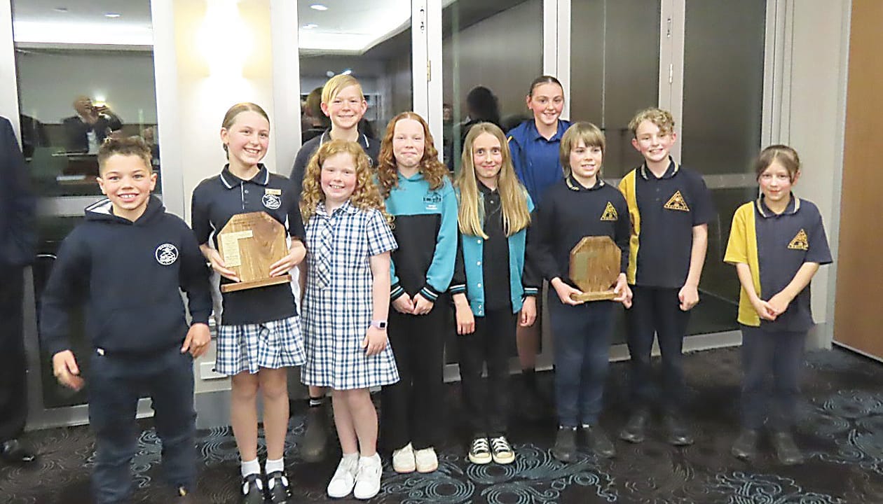 Warragul Lions Club junior public speaking competition contestants (from left) Oakley Campbell, Sienna Mooney, Chelsea Murdoch and Harvey Williamson all of Darnum Primary School,  Leah Stringer, Alana Lucas of Warragul Primary School, Harper McNair, Ned Pugh, Morgan Oliver and Kaley Pratt all of Warragul North Primary School.
