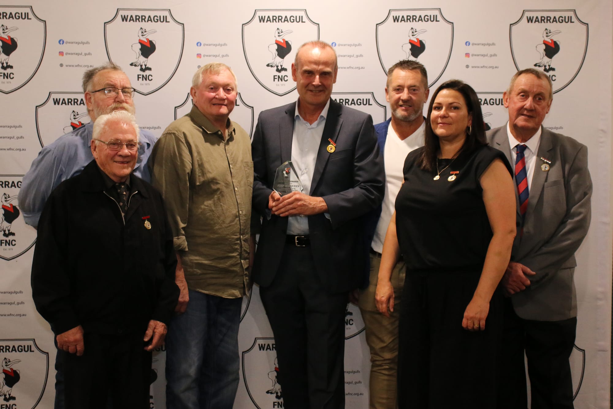 Some of the club's many life members attended the event (from left) Norm Canobie (front), John Shiels, Mark Walters, new life member John Mulqueen, Justin Cant, Kelly Sheehan and Gavin Ough.
