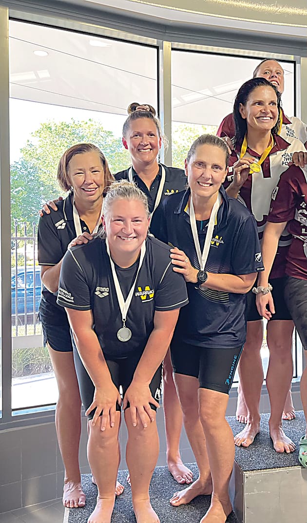 Right: The amazing 35 year and over freestyle relay team of Heidi Gratton, Michelle Chaplin, Katrina Bannister and Kaylene Chaproniere won a silver medal.