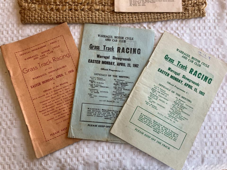 Some programs from Warragul Motor Cycle Club run grass race meetings held at Warragul showgrounds until the early 1960s.