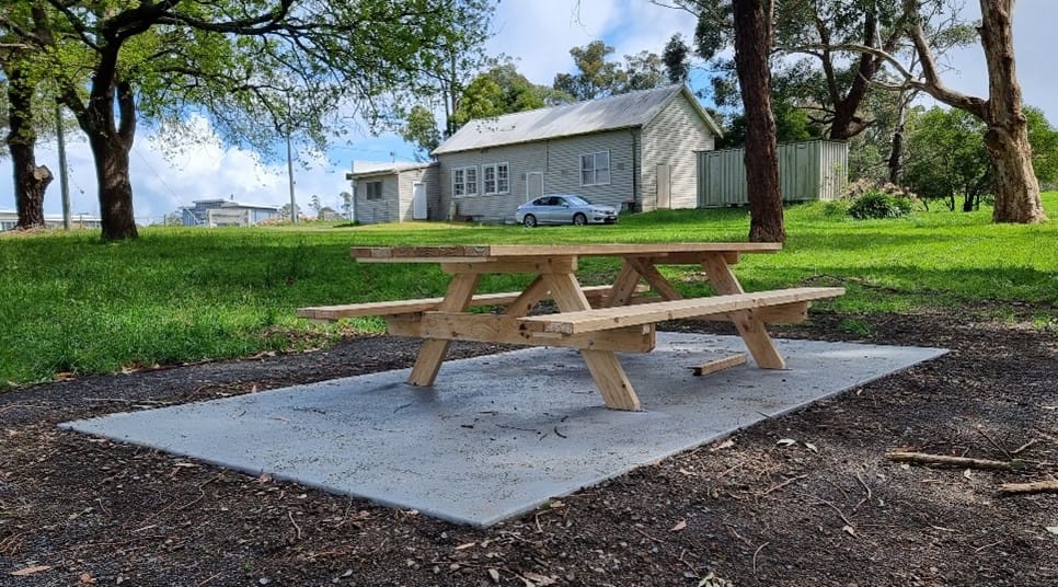 The new accessible picnic table at the Shady Creek Public Hall.