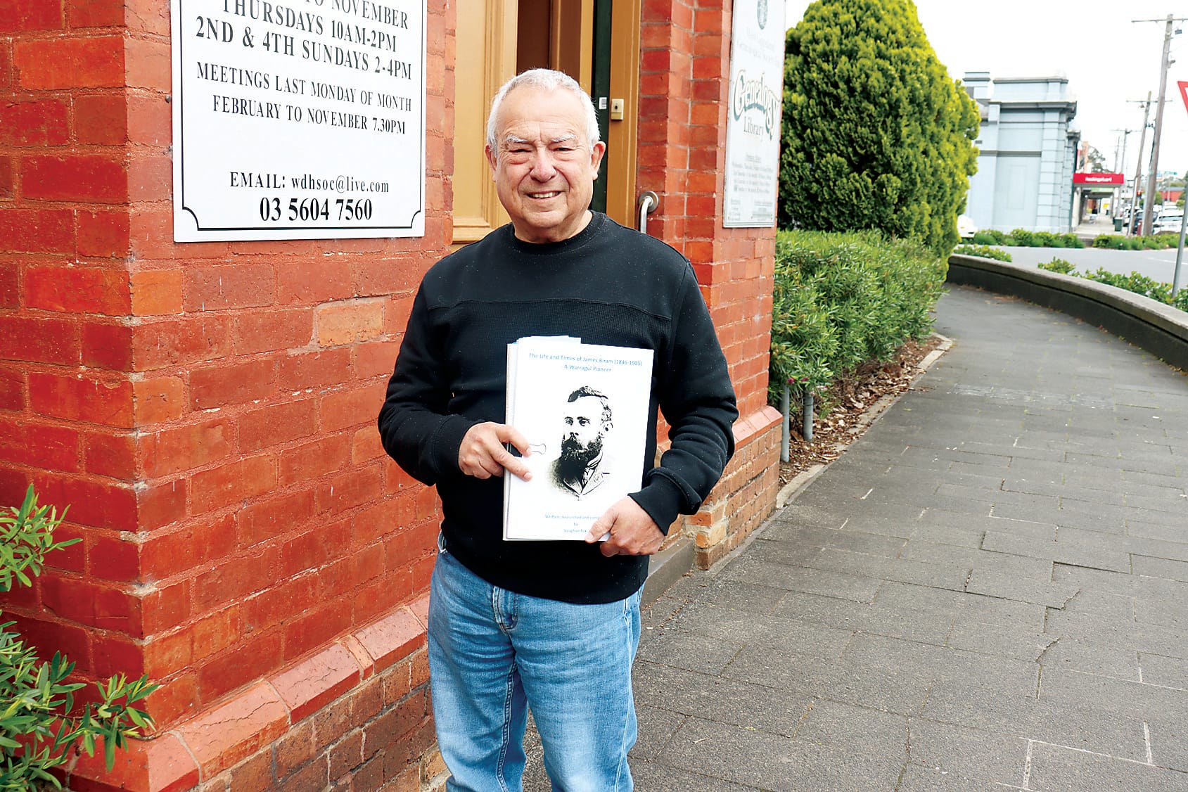 Author of the Life and Times of James Biram, Vaughan Fox with his book.