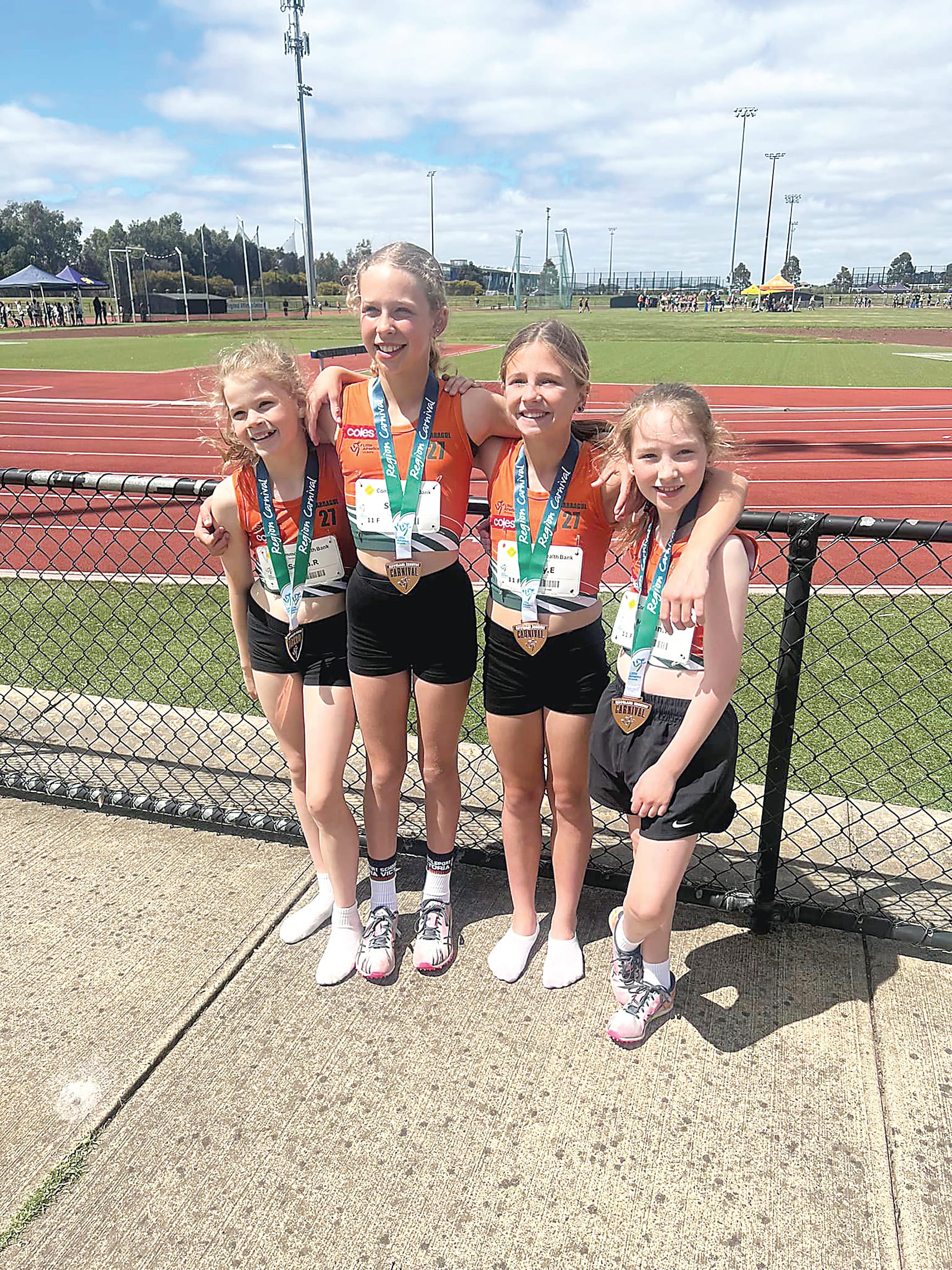 Looking pretty chuffed with their medals at the 2023/24 GCR Relay Carnival are Sasha Reidy, Sylvie Endersby, Macy Eastwell and Morgan Knowles.