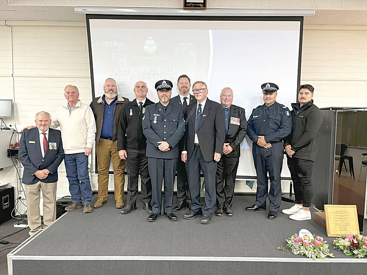 At the National remembrance Day service are (from left) John Dunk (retired), Murray Aldred (retired), Richard Kelly, detective senior sergeant Rod Findlay, senior constable Dave Baker, Warragul RSL president senior sergeant Ben Vahland, Brian Grist (retired), Paul Turner (retired) and sergeant Eric De Bruin.
