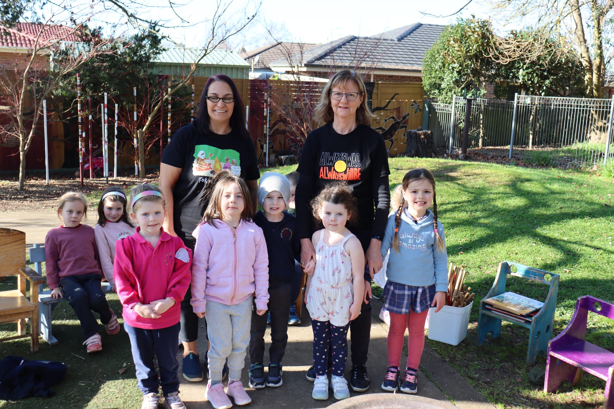 Taking part in Grace Berglund's NAIDOC week activities last week are Willow Spiegal and Hazel Harris (seated) with Susan Simpson and educational leader Pauline Whyte (back) and students (front, from left) Olivia Murdoch, Natalia Hope, Mitchell Hatswell, Evie Batchelor and Khloe Walczak.