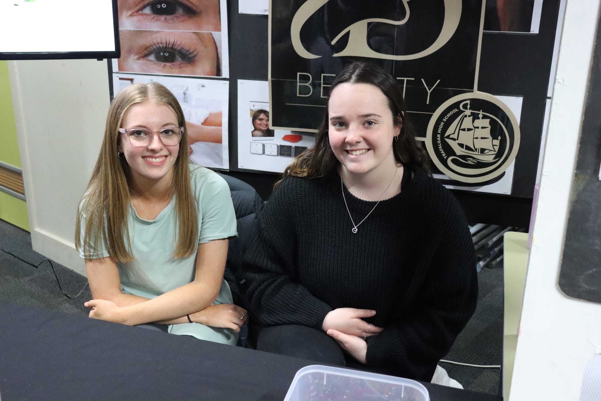 Beauty industry students Bella Combridge and Georgia Hopkins