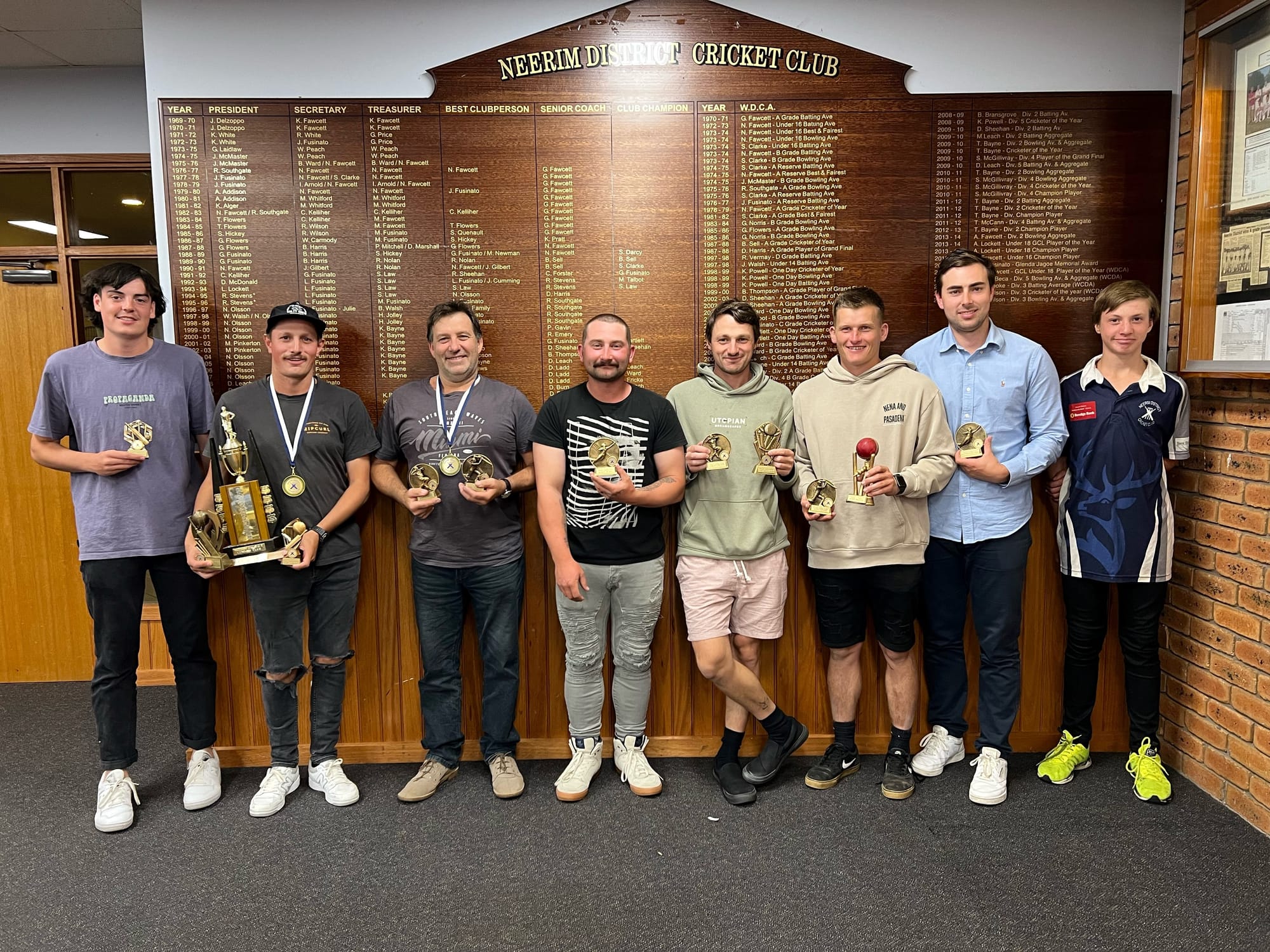 Patrick Sheehan, Dane Fawcett, John Fleming, Bailey Ward, Aaron Fawcett, Kody Wilson, Matt Kelliher and Logan Naus