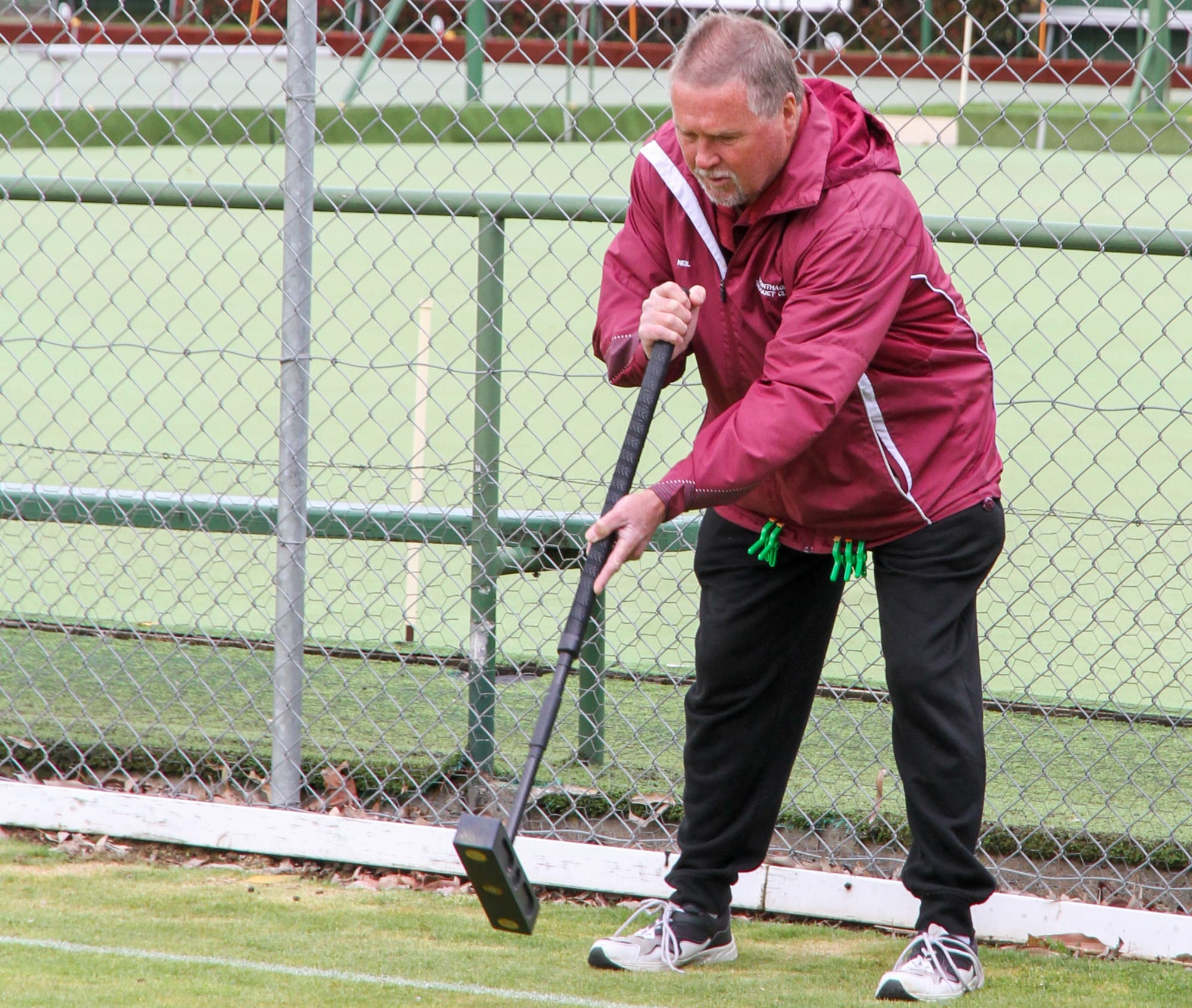 Wonthaggi's Neil Warburton shows his croquet skills at the Warragul tournament on Saturday.