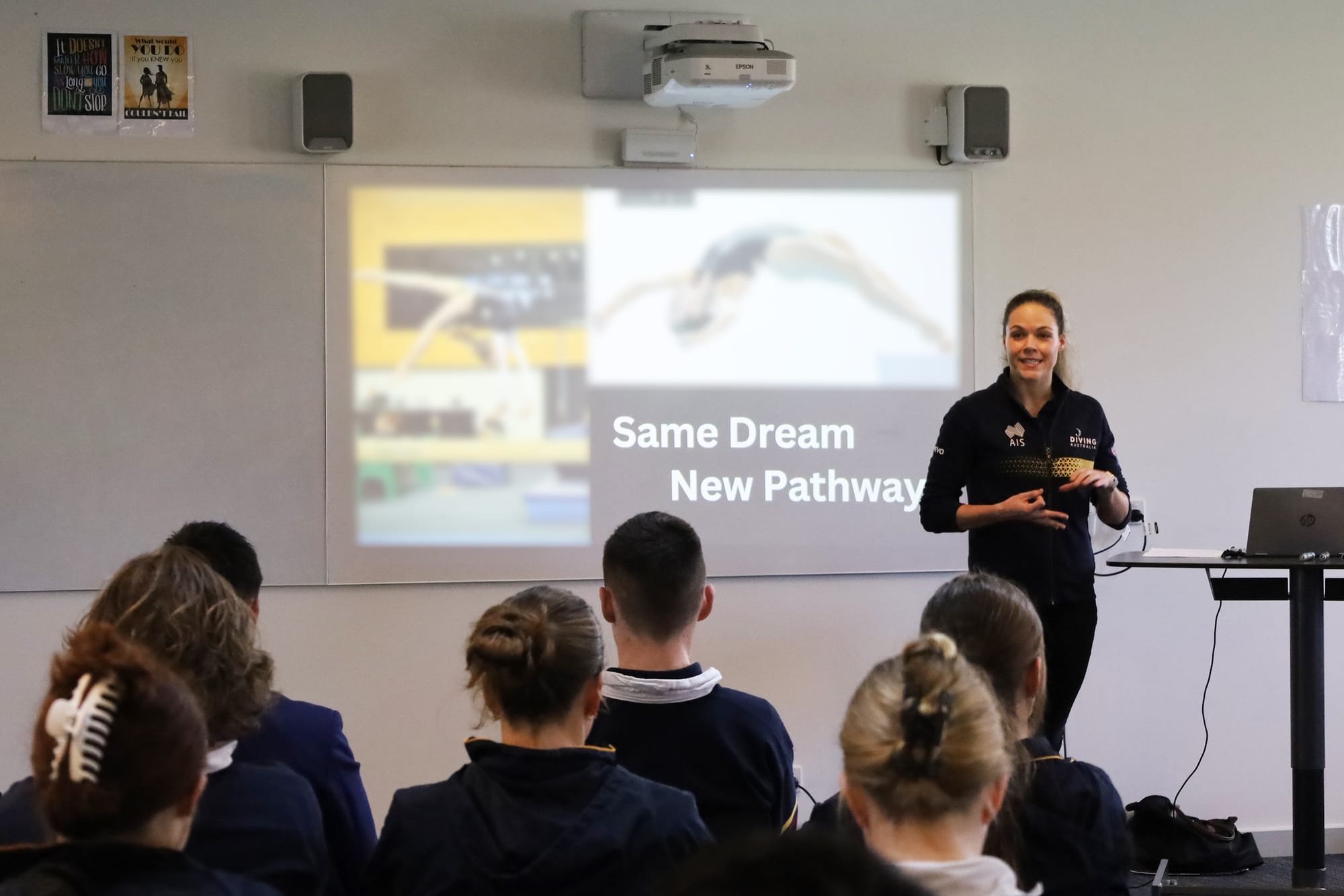 Laura Hingston speaks to students about goal setting.