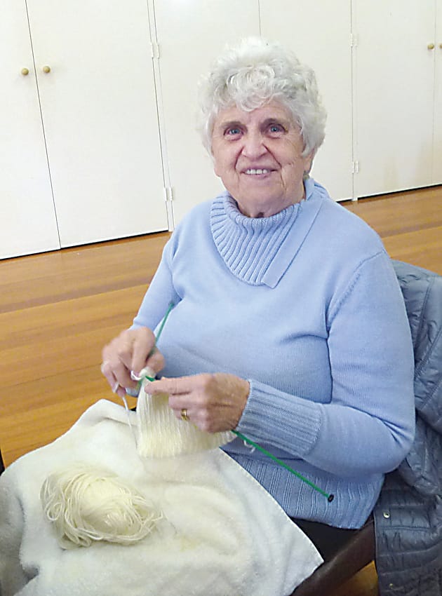 Left: Founding members of the knitting group which began 35 years ago are Heather Sartori (left) and her mother Margaret Dobson, both from Garfield.Below: Mary Sayers from Bunyip is busy with wool and needles at the Tuesday morning meet.