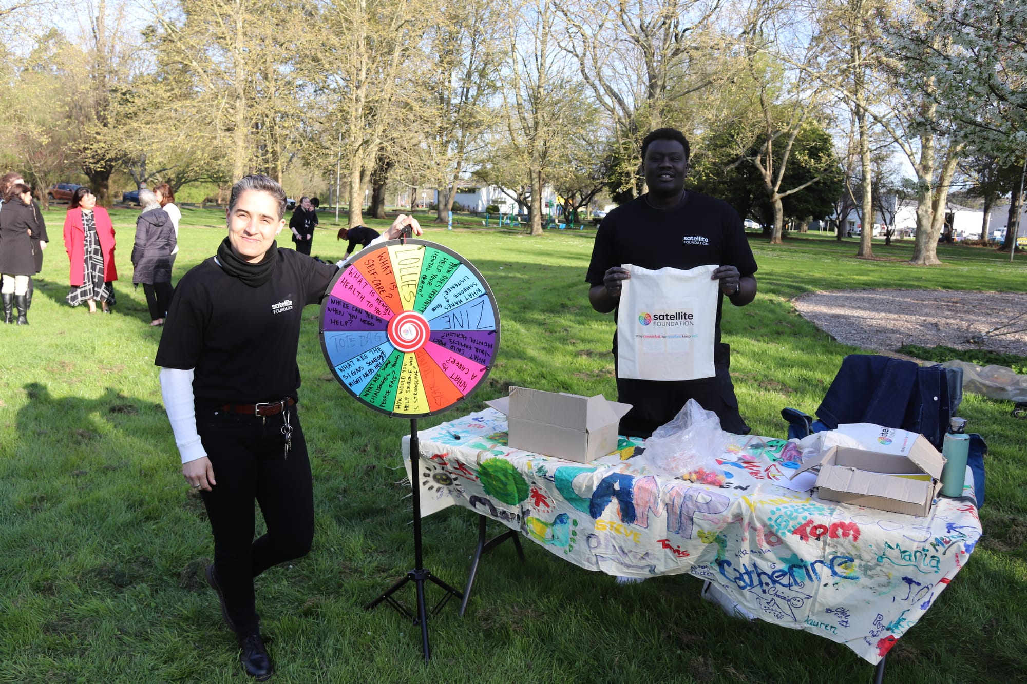Representatives from the Satellite Foundation - an organisation that speaks to young people who have a family member with mental illness - are Larry Decorso and Gum Mamur