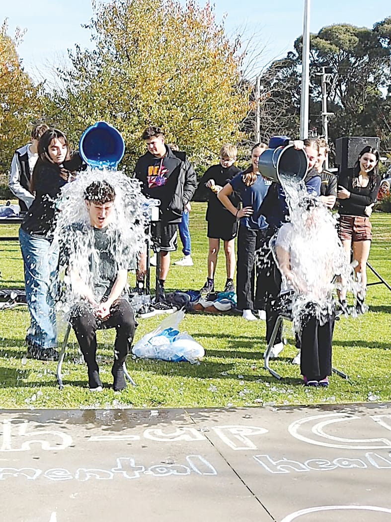Deputy school captains Joshua Ralph and Lucinda Waller get an icy soaking by Angela Mirkovic and Ruby Langham.