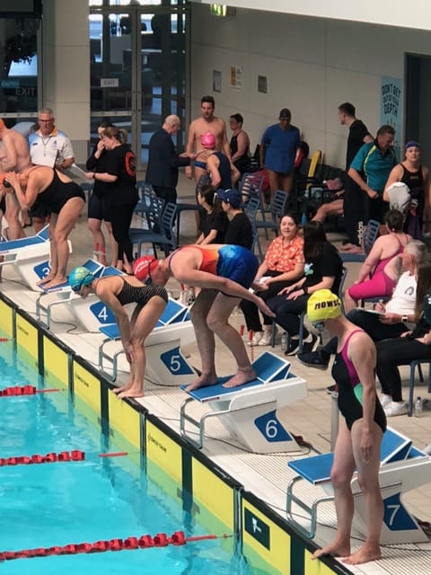 Celebrating success at the Victorian masters short course championships are Gippsland Flippers swimmers (back, from left) Lesley Humphreys, Anne Craig, Andrew Crozier, Sue Graham, Val Massey, Maria Slot, (front, from left) Jenny Ryan, Lee Graham, Dorette Diender, Karen Desira and Alan Lamb.