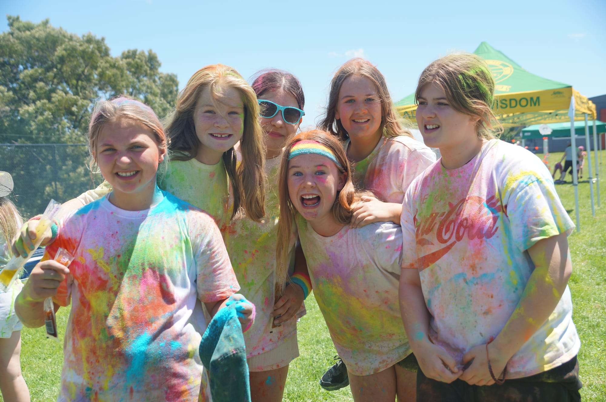 All smiles at the St Joseph's Primary School, Warragul for the Colour Run are (from left) Indi, Ruby, Shantae, Eden, Makenzie and Jasmine.