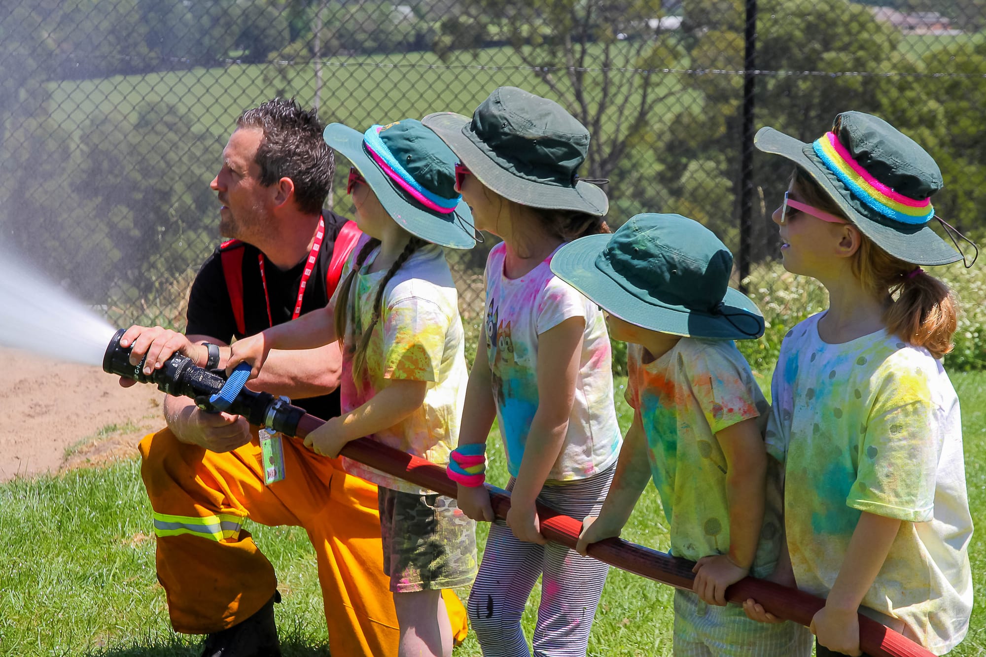Having fun in the sun are students (from left) Eve, Lillian, Xavier and Caitlin.