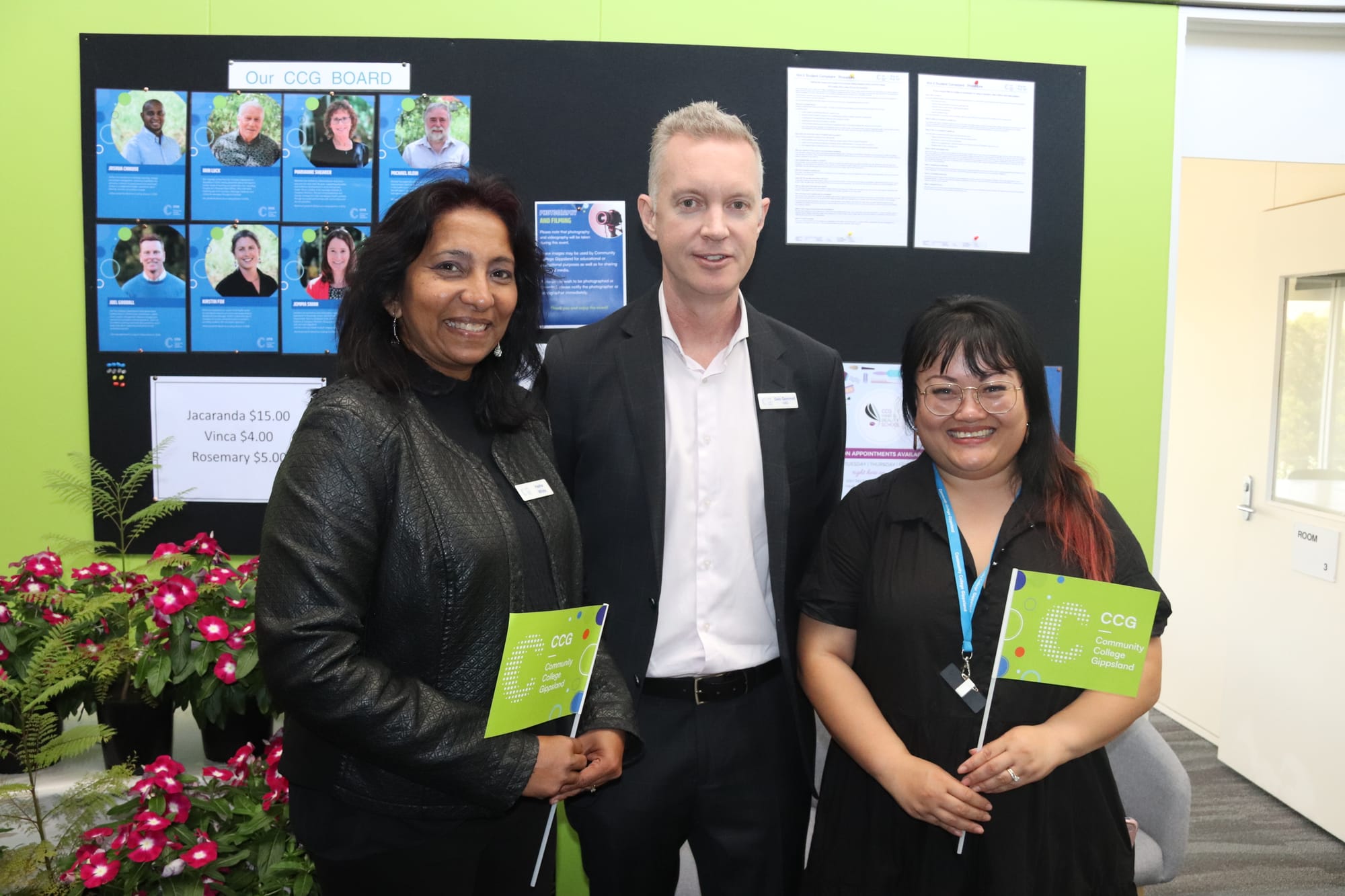 CCG marketing and communications manager Irasha White with CEO Dale Gemmel and business development manager Den Lim
