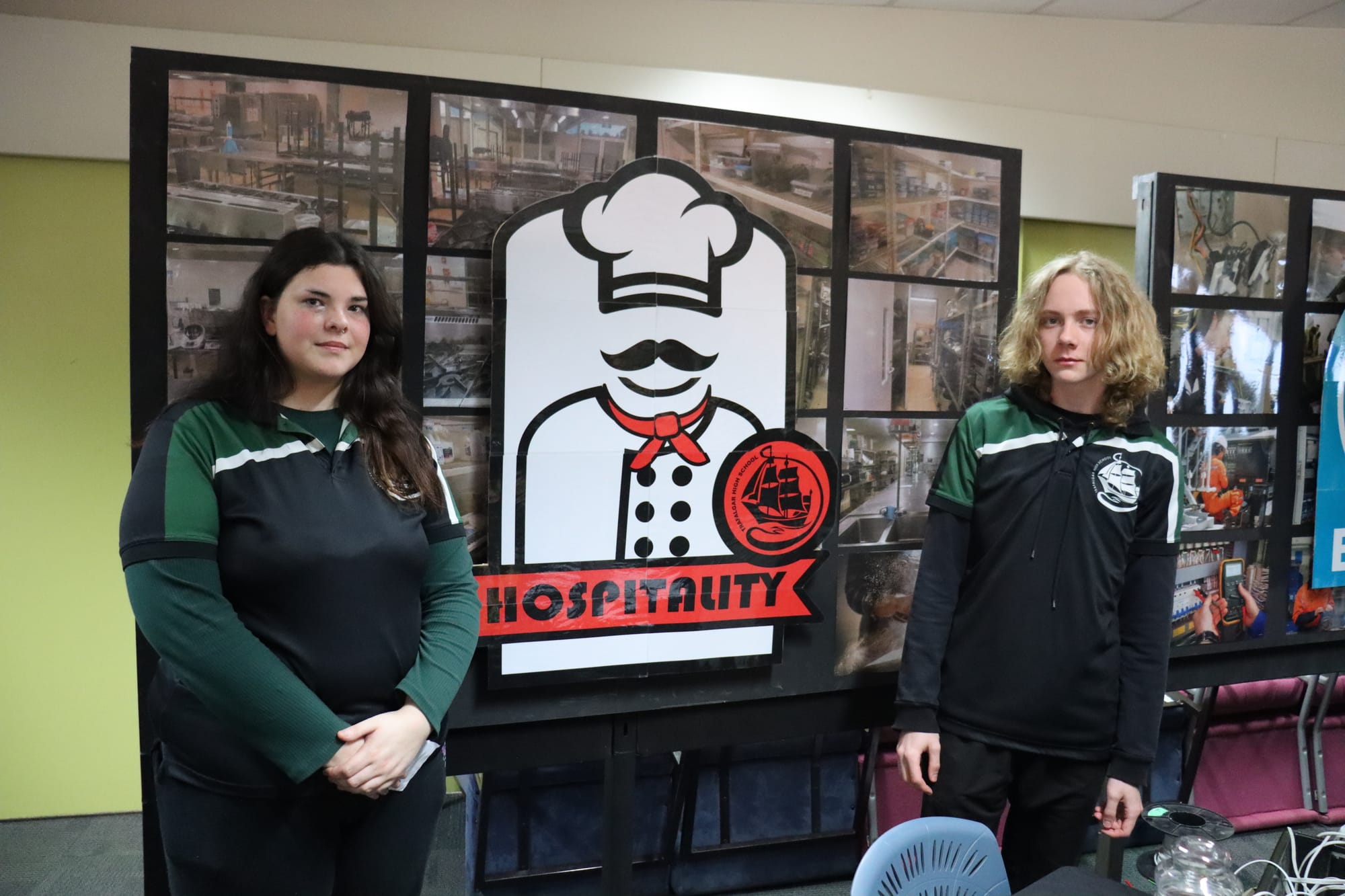 Jayde Hocking-Gobbett and Angus Currie on the hospitality stand.