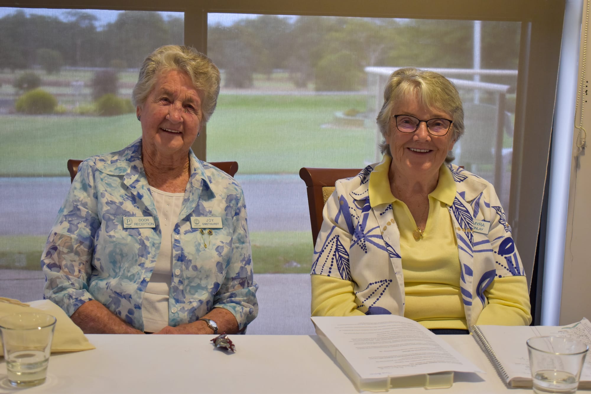 Joy Smethurst and Myra Findlay about to enjoy morning tea.