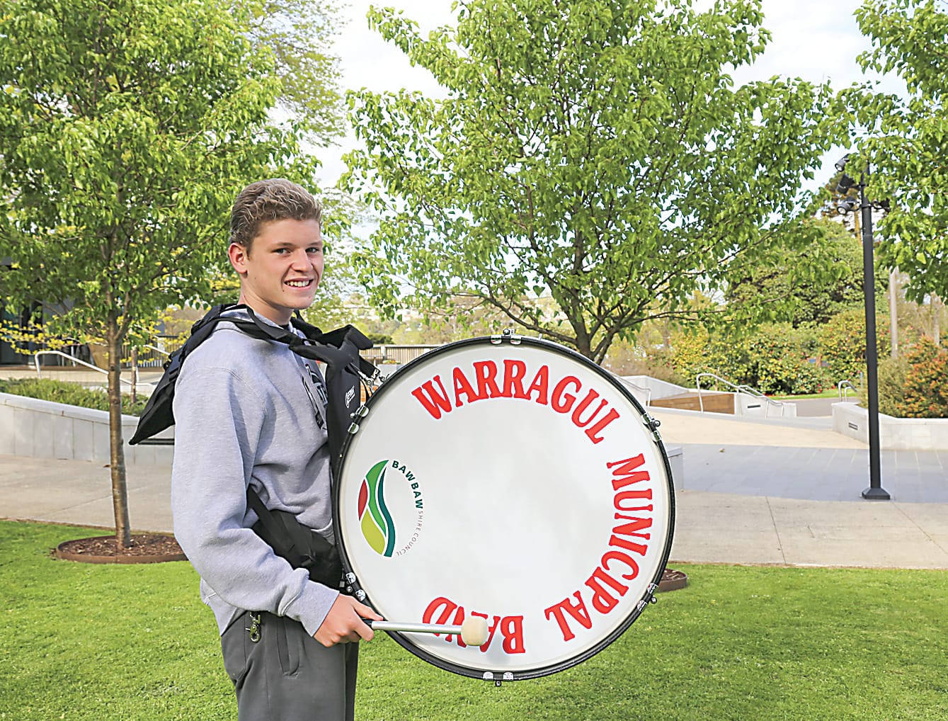 Campbell Nicholson keeps the beat with the big bass drum