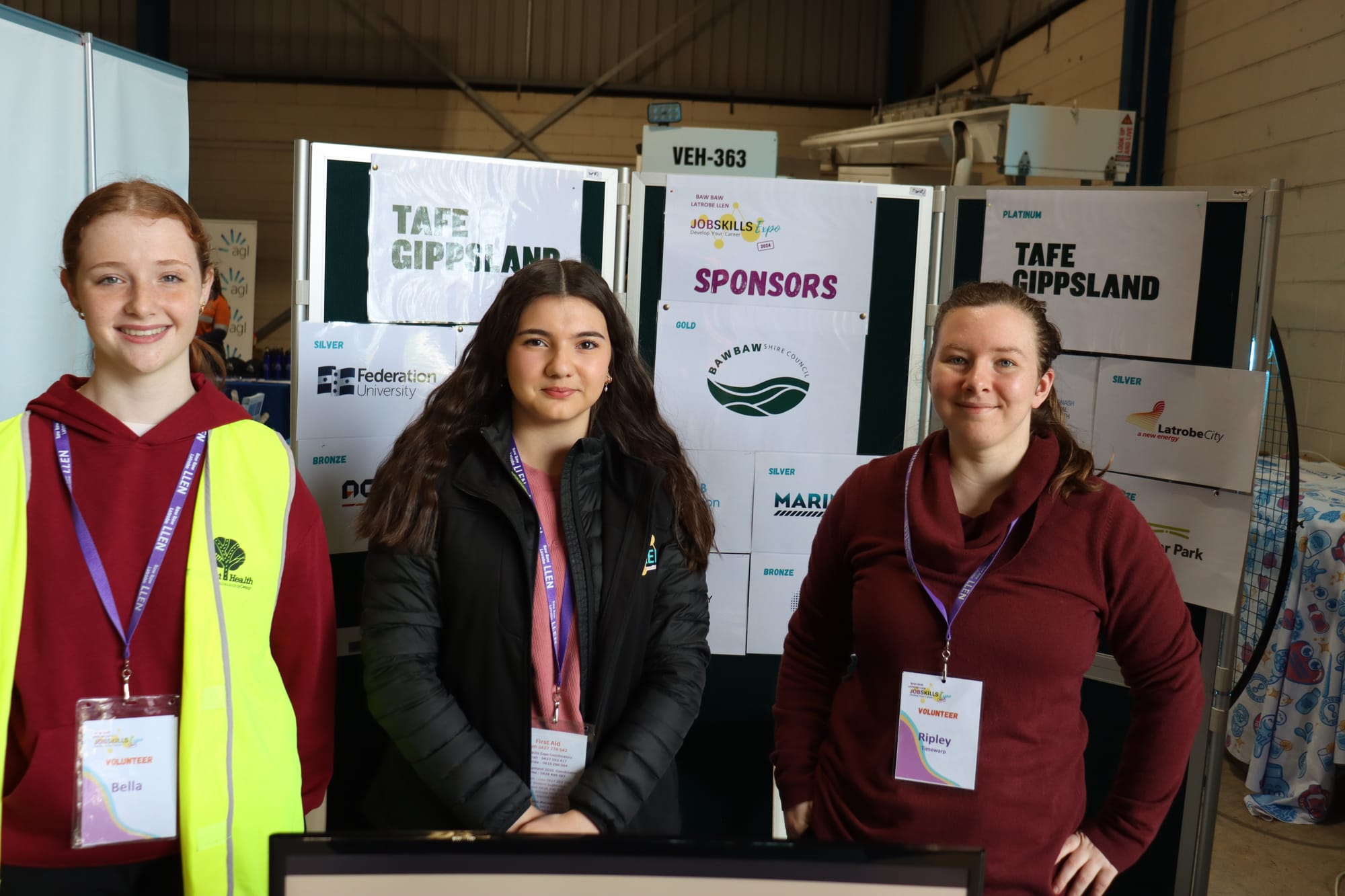 Volunteers at the JobSkills Expo are Bella Disisto, Sienna Jalovic and Ripley Timewarp