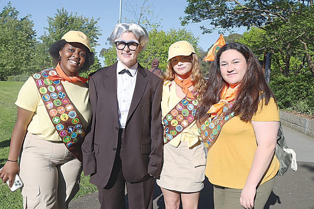 Enjoying a bright and colourful morning dressed as characters from the film 'Up' are Anesu Gwara, Bailey Halsall, Tiana Bordonaro and Tia Paku.