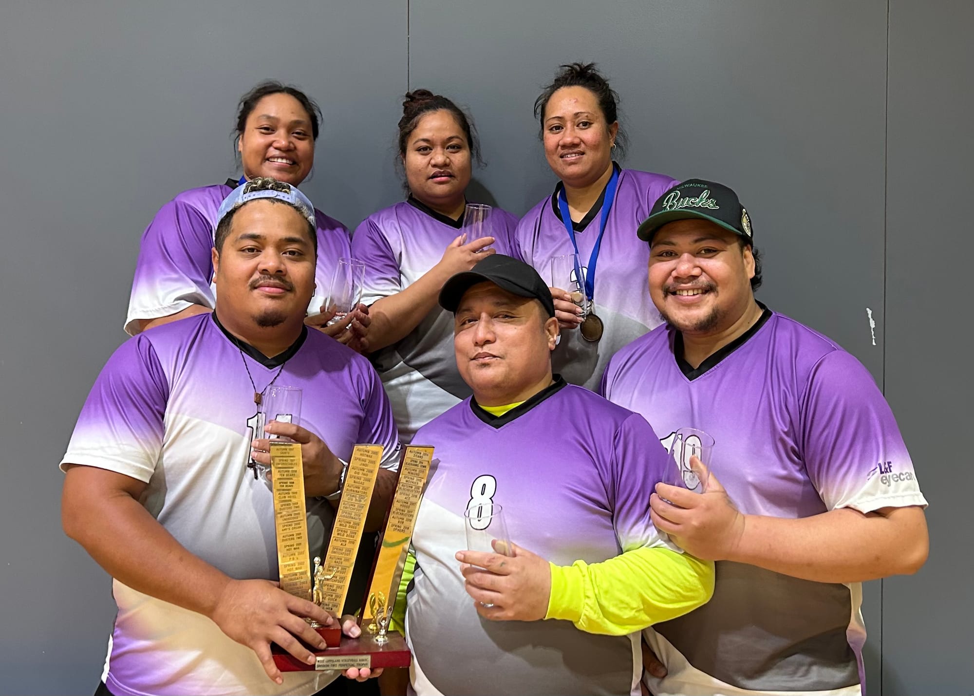 Samoana took out the top prize in West Gippsland Volleyball Association division two. They are (back, from left) Alisa Faamaoni, Gloria Tiatia Levaai, Epi, (front, from left) Paul, Mikaele Alefosio and Aomala Gafa.