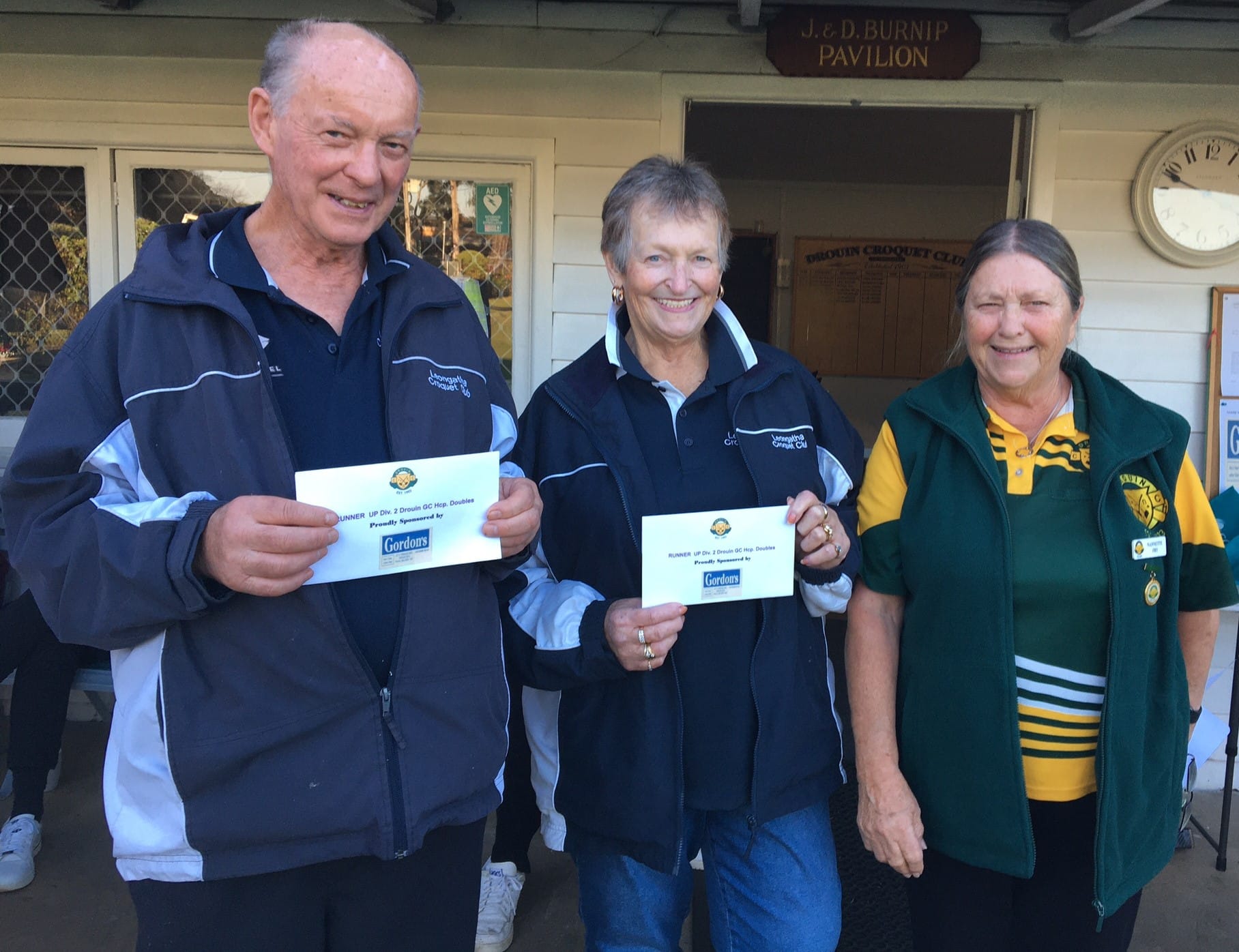 Runners Up Div. 2 Robin Mc Kinnon and Sue Priller (Leongatha Club) with Nannette Fry (Tournament Manager).