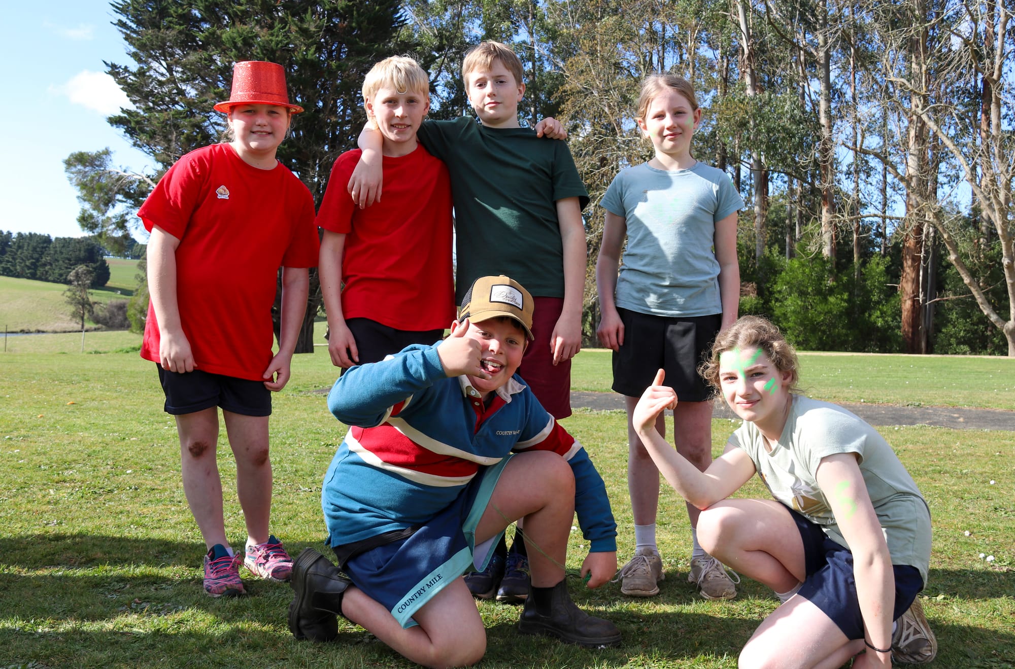 Enjoying their time at the 'Potato Olympics' are (back, from left) Harper Buhagiar, Marlon Archipow, Samuel Jennings, Eleisha Molesworth, (front, from left) Jimmy Pors and Jemima Molesworth.