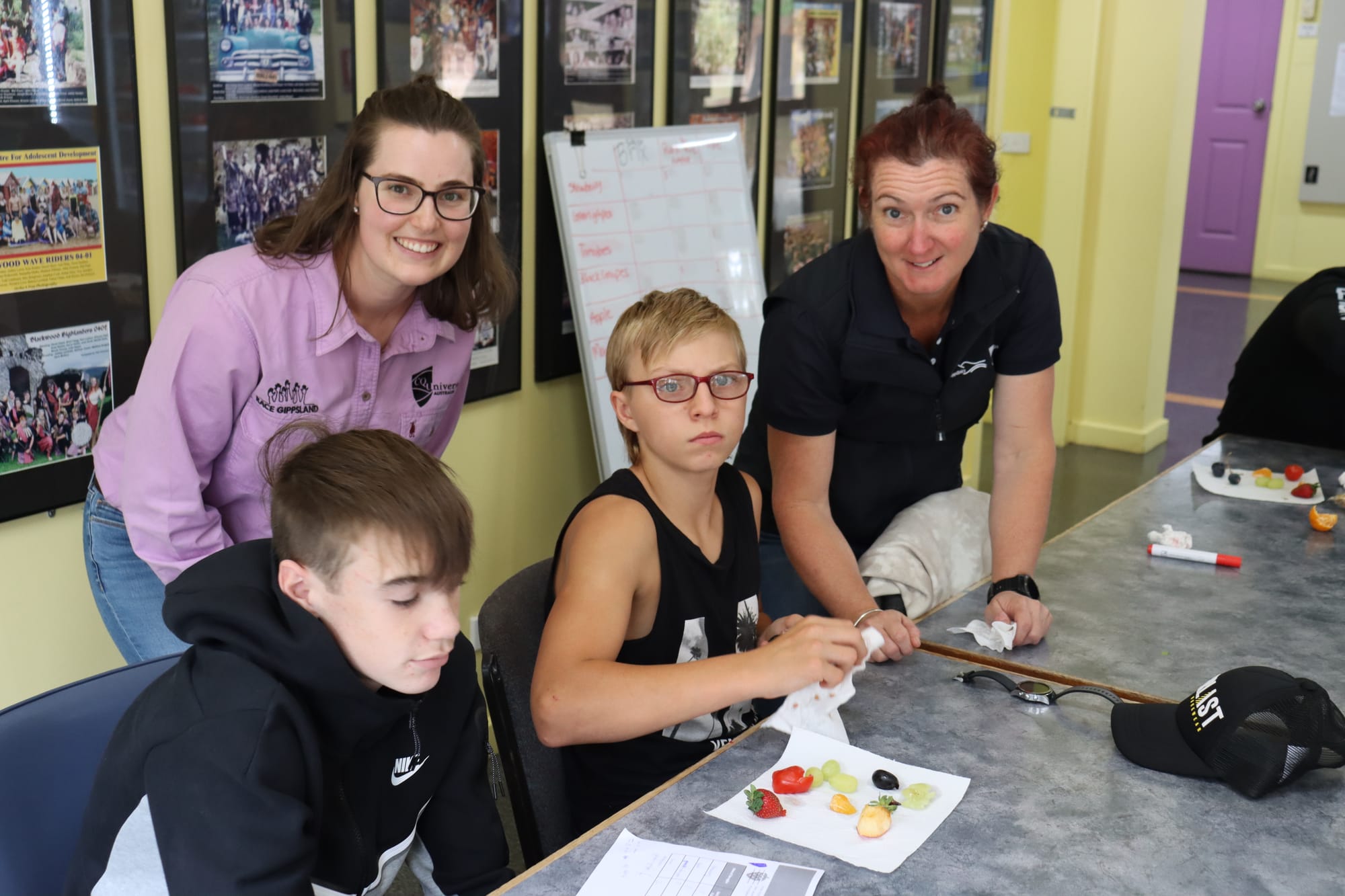 Molly O'Dea and Veronica McLeod with Blackwood students David Hatwell and Fred Harris
