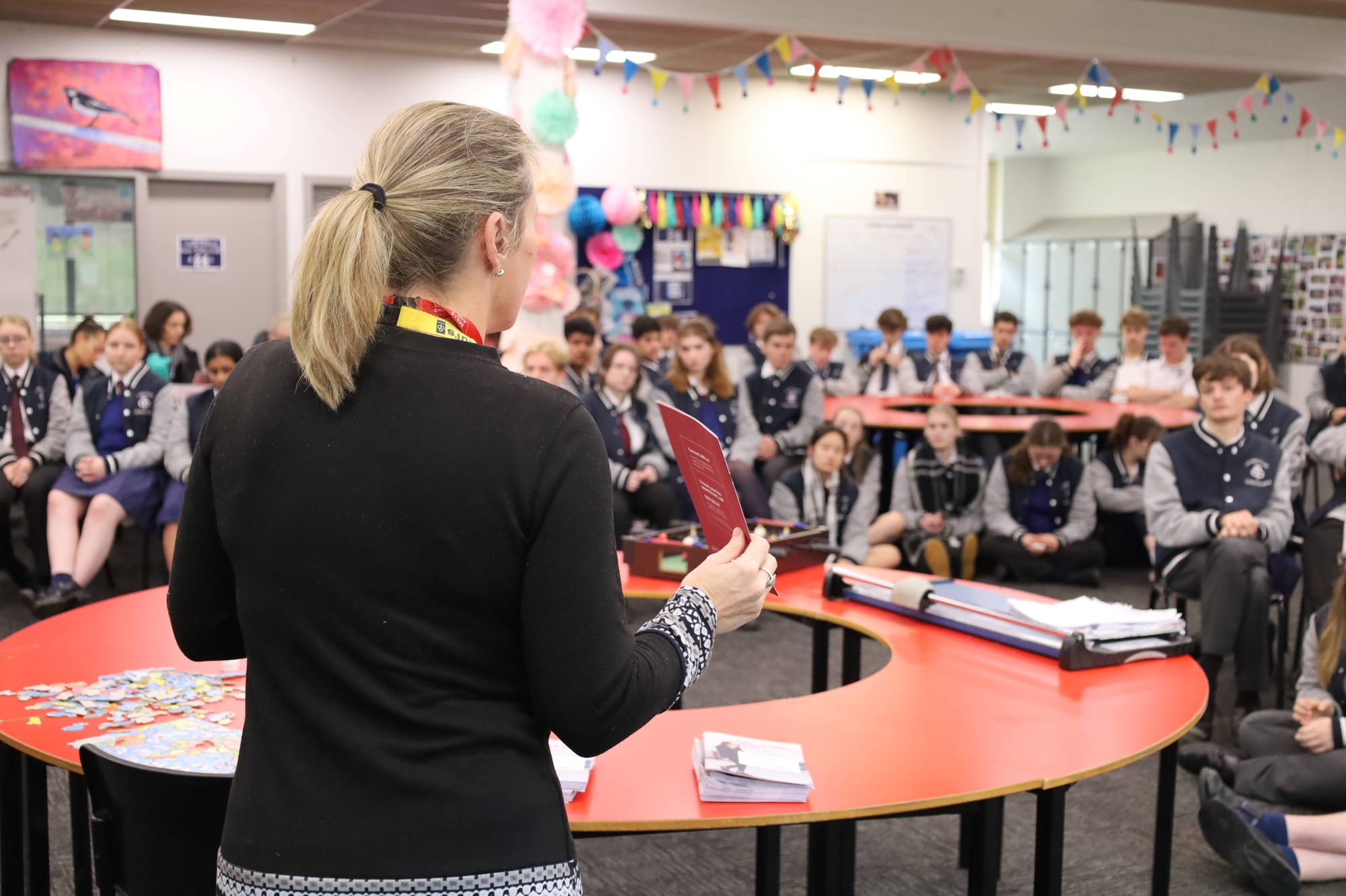 Andrea McNamara presents to the St Pauls year 12 students.