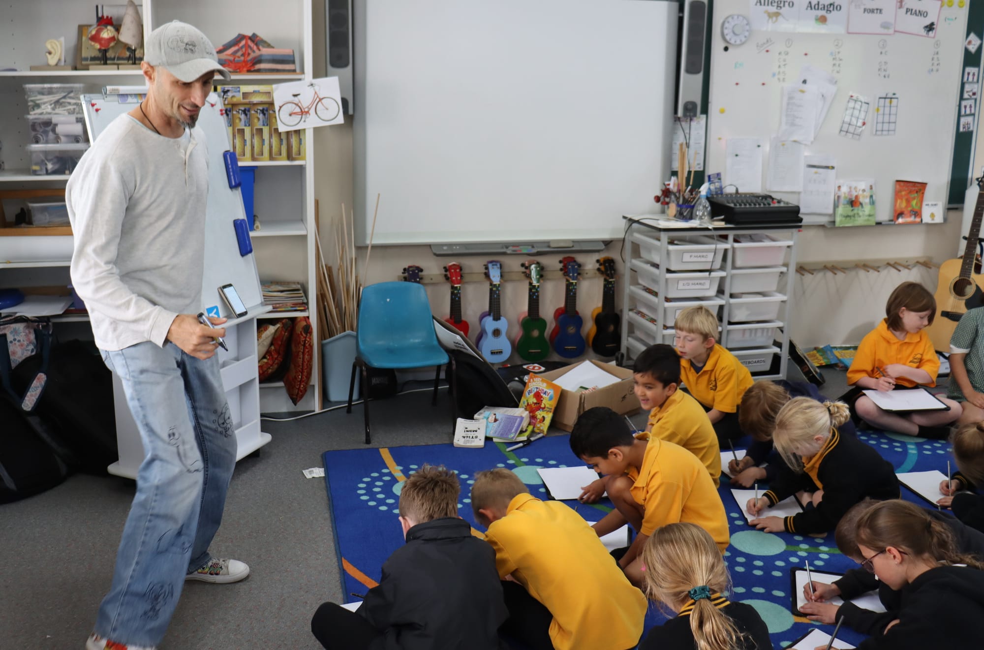 Renowned children's book author Adam Wallace sharing some of his secrets with Jindivick Primary School students