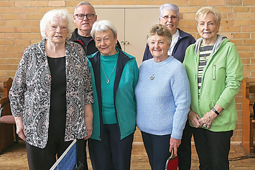 Taking part in some table tennis are (from left) founding members Alice Adamiak, Mark Hill, Nancy Powell, Judy Rankin, Gwen Garvey and Hannah O'Doherty.  Absent Clare Luczak.