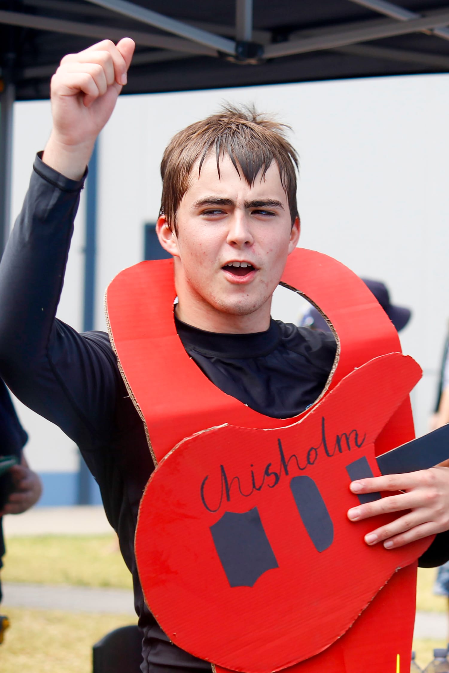 Year 11 Chisholm House student Alex Dart getting into house spirit.