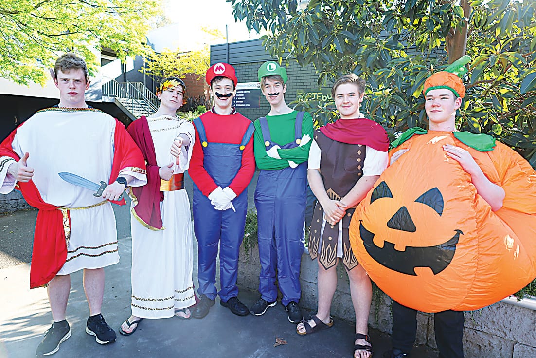 Riley Ellen, Eamon Simcocks, Taliesin Lowe, Jarrod Guy, Fletcher Waddell and William Hyde all show off their costumes.