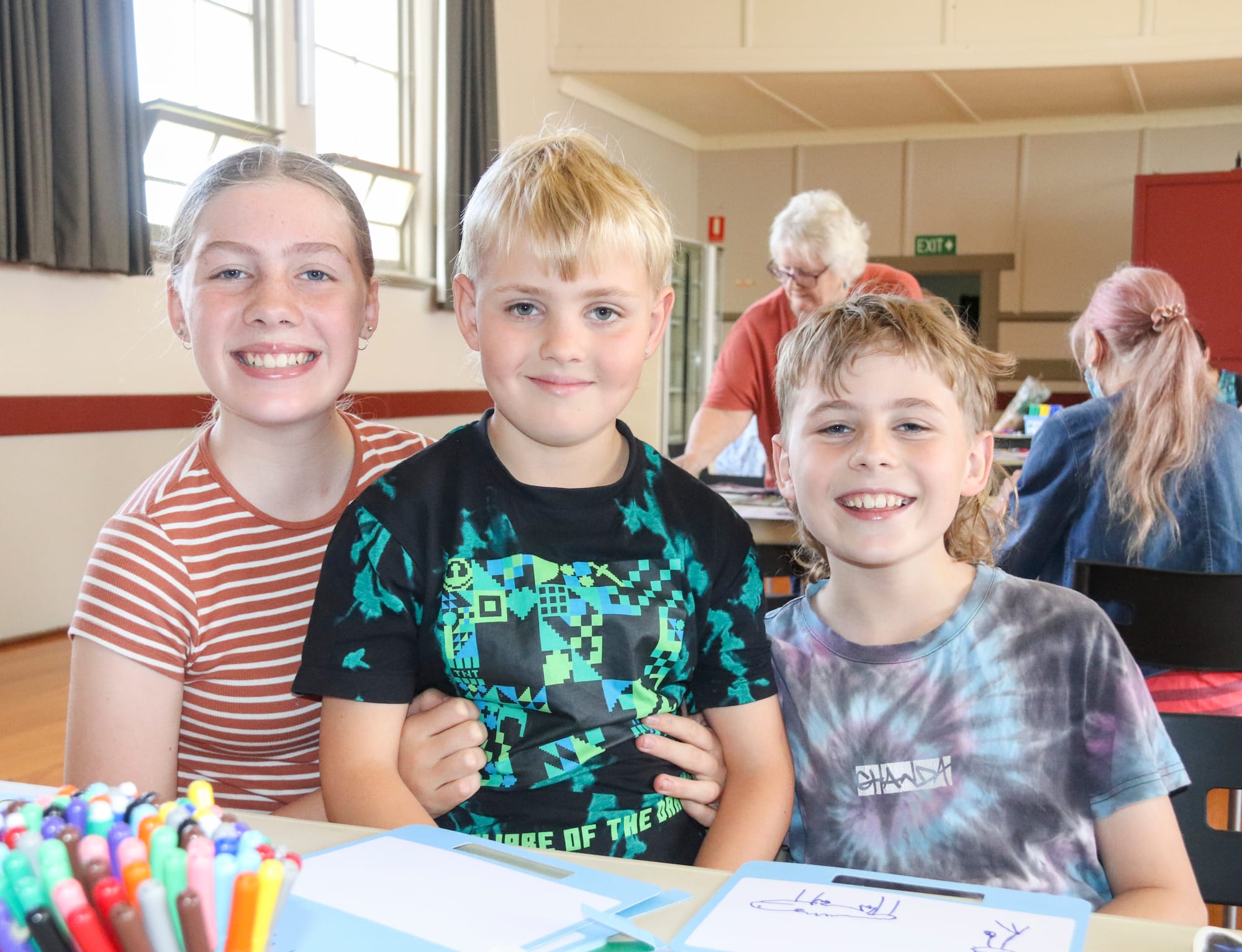 Creative sibling trio (from left) Isla, Noah and Eden Cook put their abstract thinking to the test.