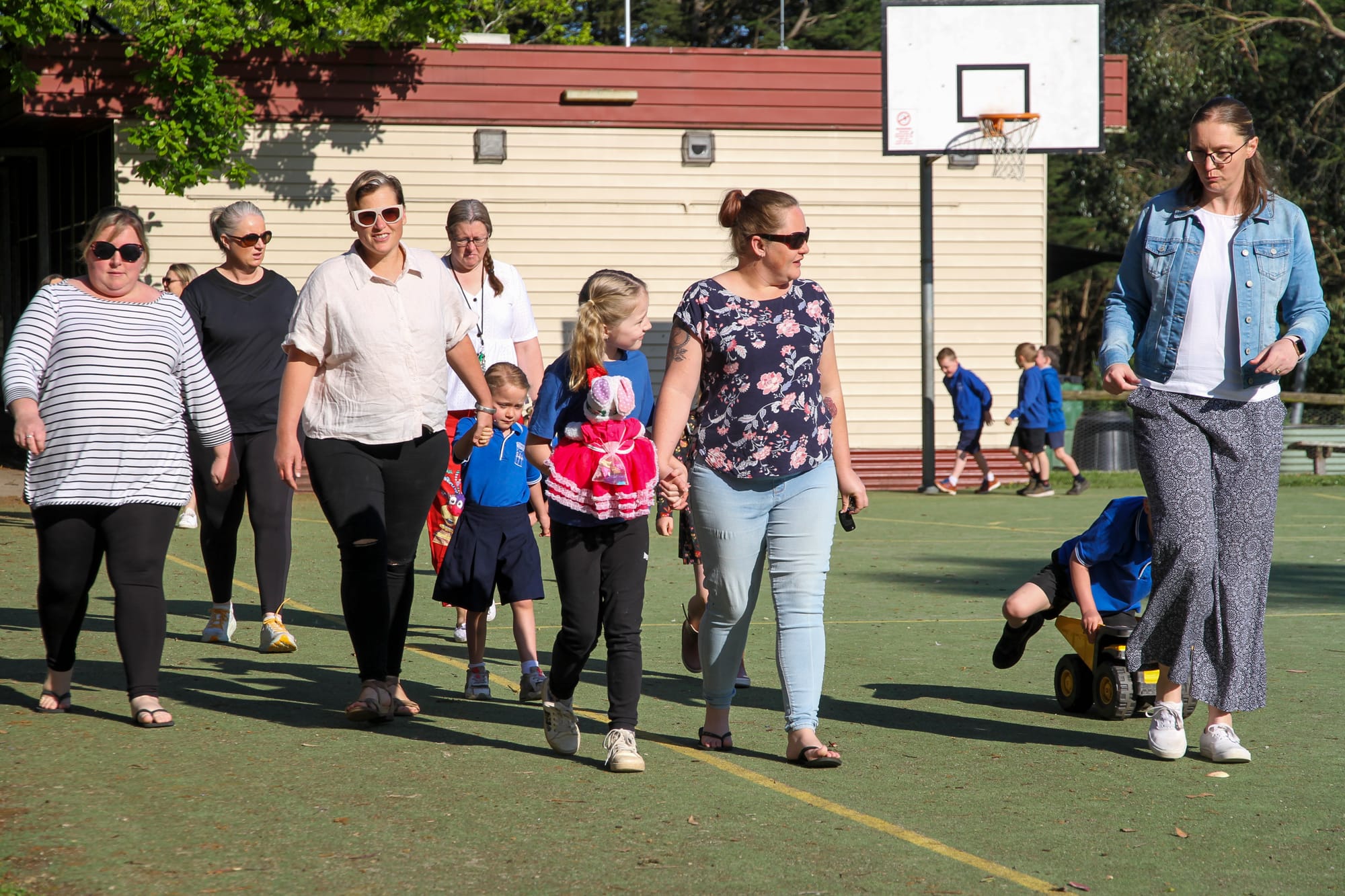 Walking with Labertouche students are (from left) Vanessa Hoey, Sophie Cook, Naomi Purton, Peta Waterhouse, Pearl Purton, Chelsea Dunham, Melissa Dunham and Elissa Blackley.