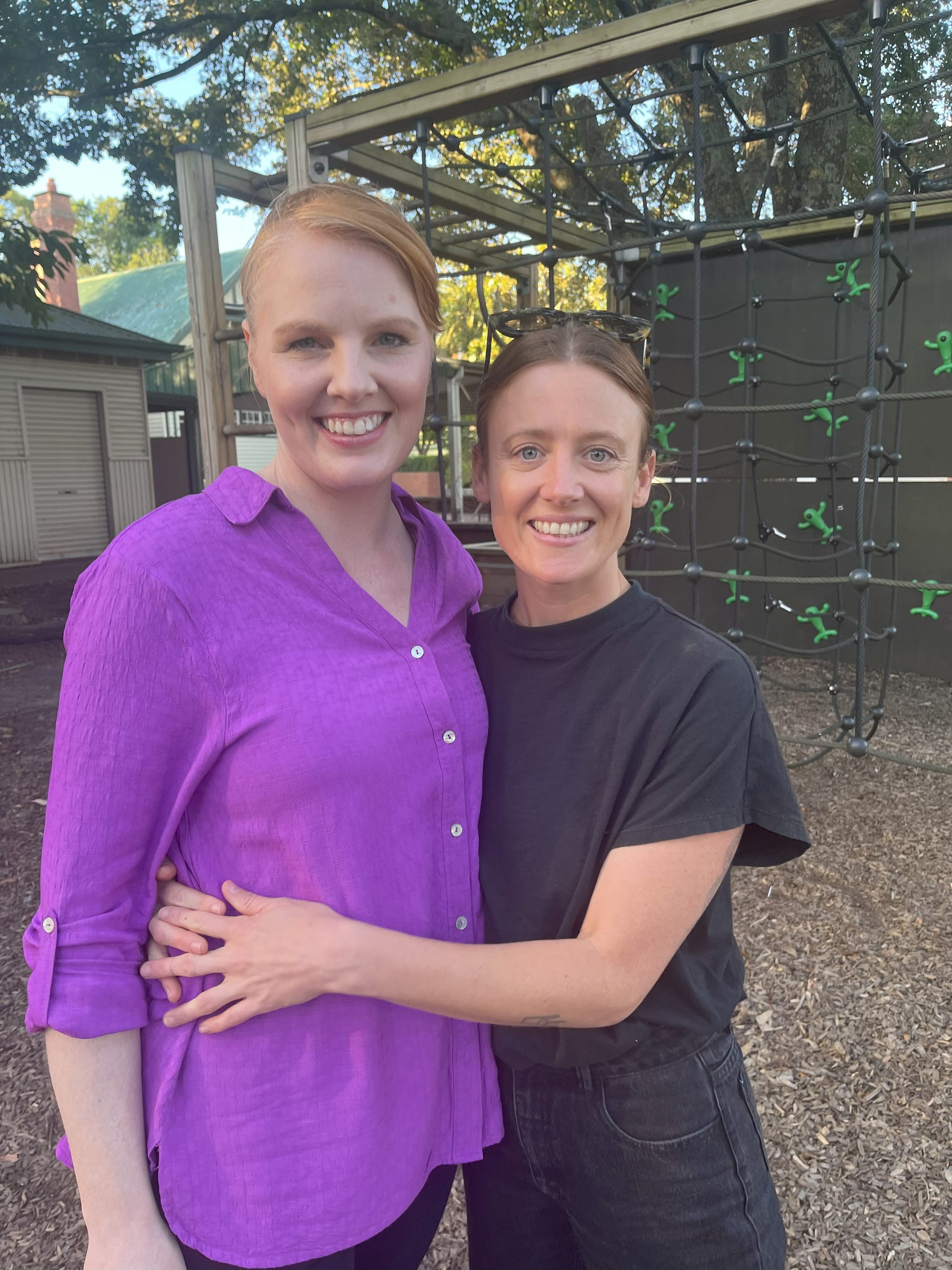 Sarah Renn and Sarah Hunter enjoyed catching up at the welcome back barbecue.