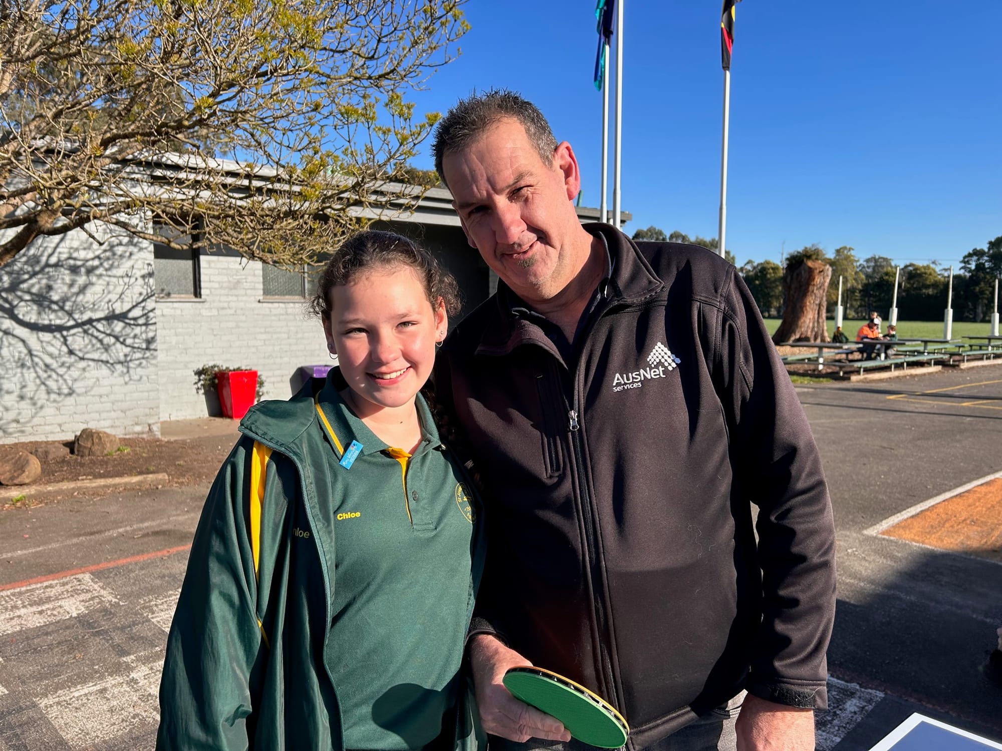 Chloe Mynard enjoying showing her dad Danny around the school.