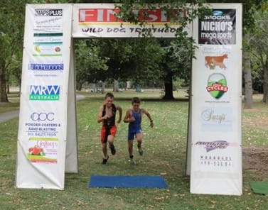 Exciting triathlete dead heat